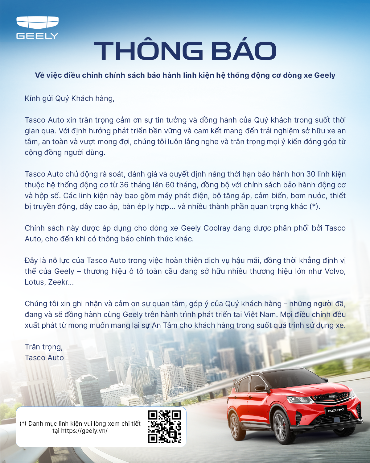 Chính sách bảo hành Geely Nguyễn Văn Trỗi